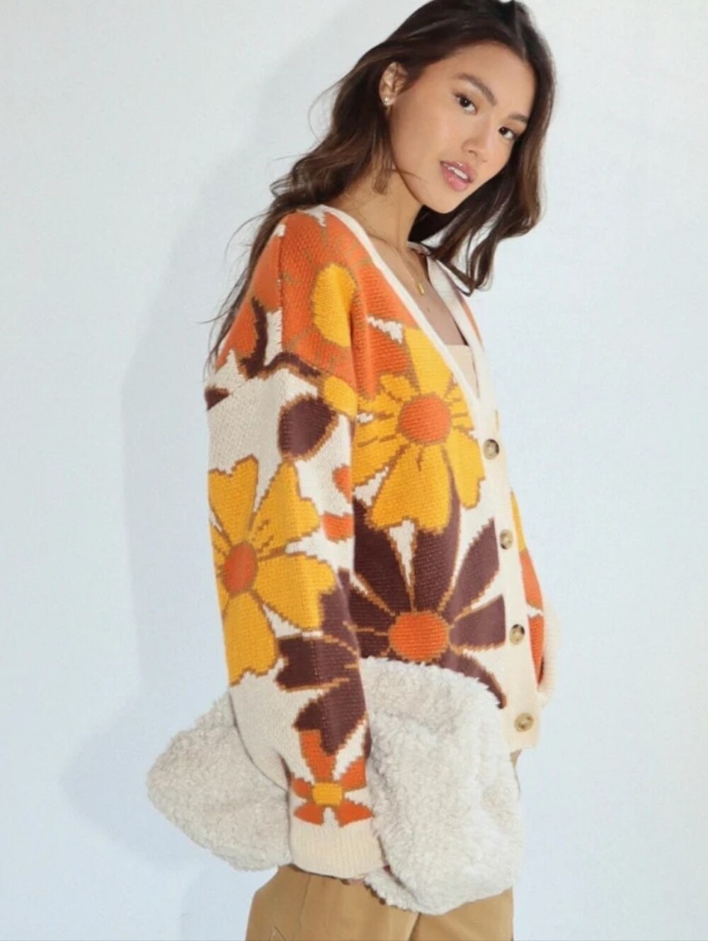 BAILEY ROSE AUTUMN PETAL CARDIGAN OVERSIZED RETRO BUTTON FRONT XS / SMALL